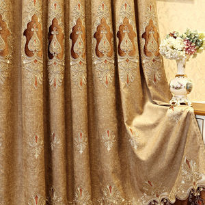 Stile europeo lusso colore <span class=keywords><strong>oro</strong></span> ciniglia ricamato tenda di alta qualità retrò Villa oscurante <span class=keywords><strong>tende</strong></span> per soggiorno - Product Image 2