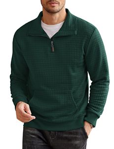 Stand Collar Waffle Quarter Zip Half zip Sudadera Manga larga Impresión personalizada Bordado Casual Pullover Sudaderas con bolsillo - Product Image 6