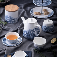 Ensemble de café du matin en céramique peinte à la main de style japonais, ensembles cadeaux, design traditionnel bleu unique, tasse en porcelaine