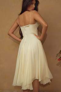 Robe Midi <span class=keywords><strong>Femme</strong></span> Été Sexy Col V Profond Bretelles Fines Sans Manches Vintage Coupe A-Line Décoration Florale Dos Nu pour Soirée - Product Image 2