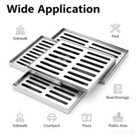 Grille de caniveau carrée moyenne en acier inoxydable à fentes, taille 250 mm, surface brossée, avec couvercle à levage facile pour chemins de randonnée communautaires