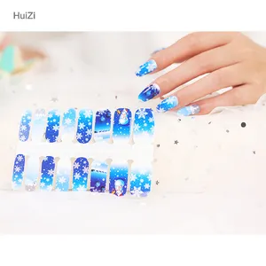 Huizi-Envolturas de uñas personalizadas de fábrica, 16 tiras de colores, varios patrones, metalizados, brillantes, gel, pegatinas