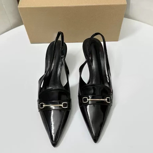 <b>Black</b> Sandalias Plastico Summer Shoes Slingback Kitten Women's Heels - Product Image 2