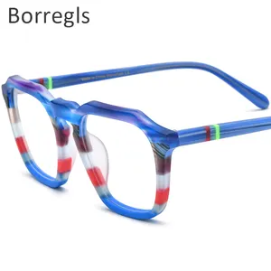 Borregls Multicolor Acetate Square Glasses Men Famous Brand Designer 2024 New High Quality Eyeglass Frame Optical Eyewear 19292