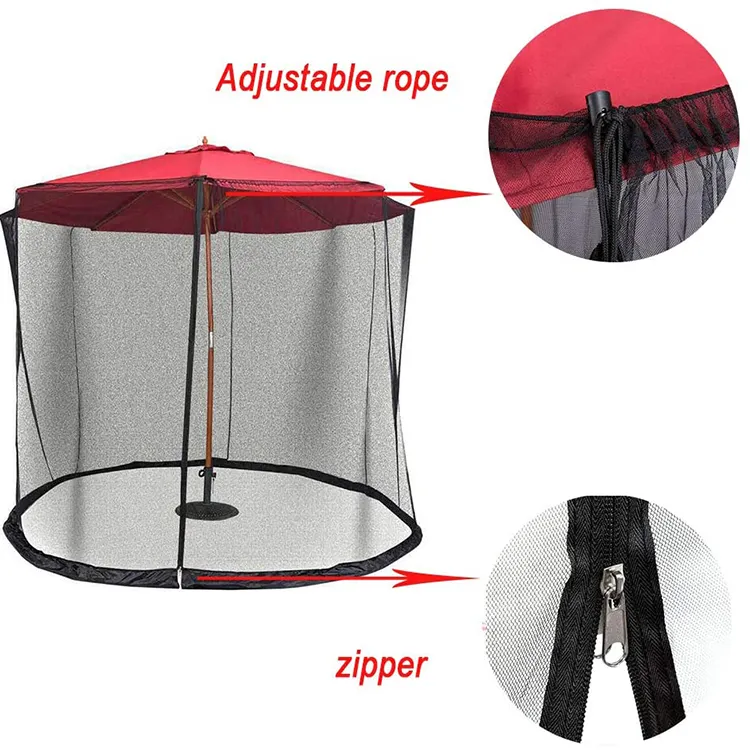 9' Patio Adjustable Large Garden Umbrella Hanging Tent Polyester Mosquito Netting with Zipper Opening
