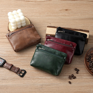 Vente directe usine – Porte-monnaie en cuir PU huilé pour homme et femme, petite pochette zippée, portefeuille vintage pour clés et cartes - Product Image 1