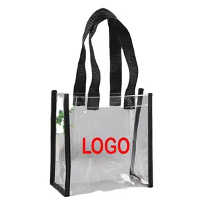 Large Plastic Pvc Clear Vinyl Tote Hand Bag Ladies Black Transparent Shopping Bag Women Waterproof Handbag Clear Pvc Tote Bag
