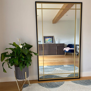 Aimi - Full Length Black & Gold Metal <b>Rectangle</b> Window <b>Mirror</b> - 180cm X 105cm. - Product Image 1