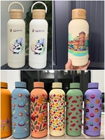 Termo de Acero Inoxidable Estilo Americano de 350 ml, Doble Capa, Boca Pequeña, Tapa de Bambú, Botella de Agua, Regalo para Deportes al Aire Libre
