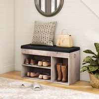 HOOBRO Banc de rangement pour chaussures avec coussin rembourré, banc d'entrée avec boîte de rangement rabattable, étagère à chaussures avec compartiment caché