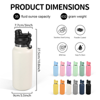 Bouteille d'eau sport isotherme à double paroi en acier inoxydable de 1000 ml avec couvercle portable, personnalisable avec logo, pour cadeaux d'affaires