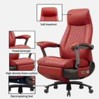 Fauteuil de bureau exécutif moderne en cuir rouge à dossier haut, pivotant, avec appui-tête souple, repose-pieds et réglage du dossier à un bouton, idéal pour le bureau à domicile
