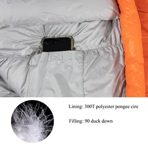 미라 침낭 오리 다운 야외 캠핑 겨울 1500g 빛 다운 프루프 성인 맞춤형 로고 추운 날씨 침낭