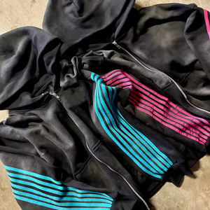 Sweat à capuche personnalisé Street Washed 100% coton French Terry Sweat à capuche zippé à rayures latérales - Product Image 3