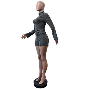 ชุดผ้ายีนส์ลำลอง2ชิ้นสำหรับผู้หญิงแจ็กเก็ตแขนยาวกางเกงขาสั้นอินเทรนด์ชุดยีนส์แนวสตรีทสองชิ้นสำหรับผู้หญิง - Product Image 4