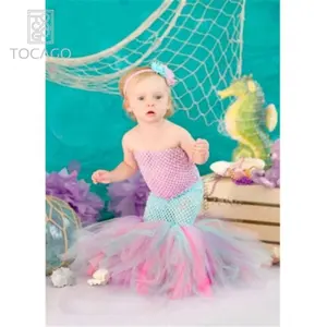 ים נסיכת ילדה Fishtail טוטו שמלת יילוד תינוק ילדים מנטה ירוק מסיבת יום הולדת שמלות