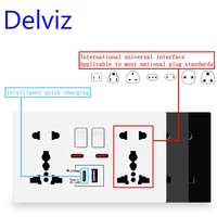 Delviz 13A International Universal Dual Power Outlet, Switch control, 5V USB Port, 3A 18W Type C Wall Fast charging Smart Socket