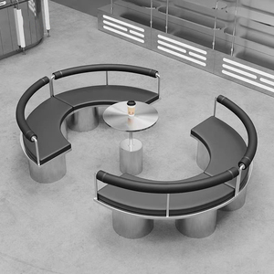 Unità di seduta ad arco semicircolari industriali personalizzate per l'area Lounge della caffetteria con un tavolo in acciaio inossidabile - Product Image 1