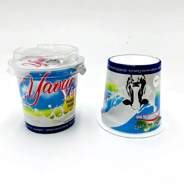 Gobelet à yaourt en plastique de 120ml avec couvercle en aluminium pot de yaourt