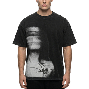 TOPSHOW OEM Custom Oversized <b>Drop</b> Shoulder Heavyweight Black <b>Acid</b> Wash Graphic T Shirt Men Vintage Streetwear - Product Image 1