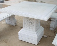 Table et bancs en marbre jaune naturel sculptés à la main pour la décoration de jardin extérieur