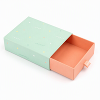 Boîte à tiroir rigide vert menthe corail avec logo personnalisé, poignée ruban, pour bonbons, snacks, desserts et cadeaux