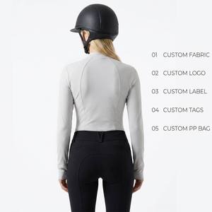 Women's Long Sleeve Equestrian Shirt Stand Collar 1/4 Zipper Thumb Hole Slim Fit Horse Riding Top Customizable - Product Image 2