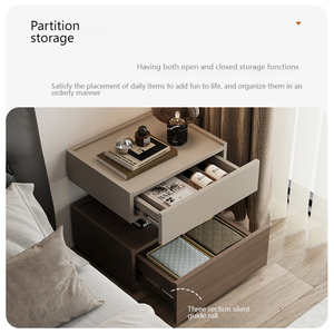 Italian <strong>Minimalist</strong> Wooden <strong>Bedside</strong> <strong>Table</strong>, 2 Drawer Bedroom Nightstand with LED Ambient Light &amp; Anti-slip Tabletop - Product Image 3
