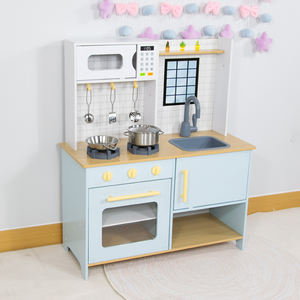 Cocina de Juguete de Madera para Niños con Microondas, Horno, Estufa y Fregadero, Juego de Cocina de Juguete Color Azul Pastel para Niños Pequeños - Product Image 2