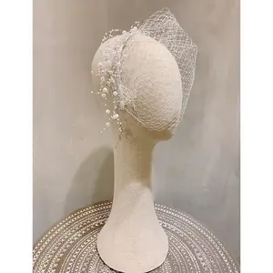2023 New Popular Birdcage Veils Face Short White Wedding Veils Cheap Simple Elaborate Netting Bridal Veils with pearls