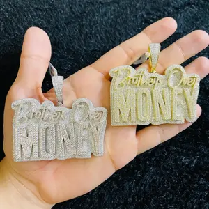 Iced out Bling đầy đủ lát CZ Vòng cổ thư anh em trên tiền mặt dây chuyền Hip Hop dây chuỗi người đàn ông đồ trang sức