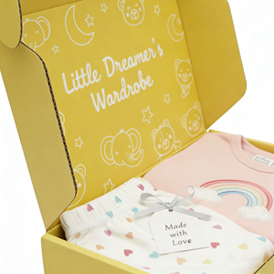 Boîte cadeau pour vêtements d'enfants jaunes de <span class=keywords><strong>marque</strong></span>, boîte d'expédition en carton ondulé E-Flute écologique avec laminage mat personnalisé - Product Image 2