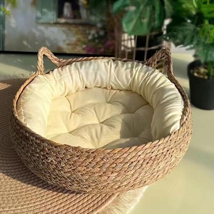Rattan Woven Cat Bed <b>Round</b> Warm Version M L Removable Washable Pet Bed For Cat With Soft <b>Cushion</b> Hand Wash Polyester Fiber Fill - Product Image 1