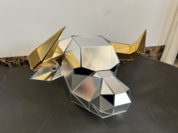 Casque de taureau géométrique miroir, masque de vache en acrylique doré et argenté pour performance en boîte de nuit, GOGO, carnaval, défilé, accessoire de spectacle