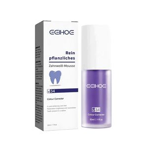 <span class=keywords><strong>EELHOE</strong></span> Venta al por Mayor Marca Privada 30ML <span class=keywords><strong>Corrector</strong></span> de Color Dental con Extracto Natural V34 Mousse Blanqueador de Dientes Morado para Limpiar Manchas - Product Image 1