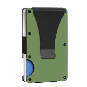 Porta carte di credito con blocco RFID personalizzato OEM e ODM con fermasoldi per portafoglio minimalista in metallo con incisione Laser popolare per uomo