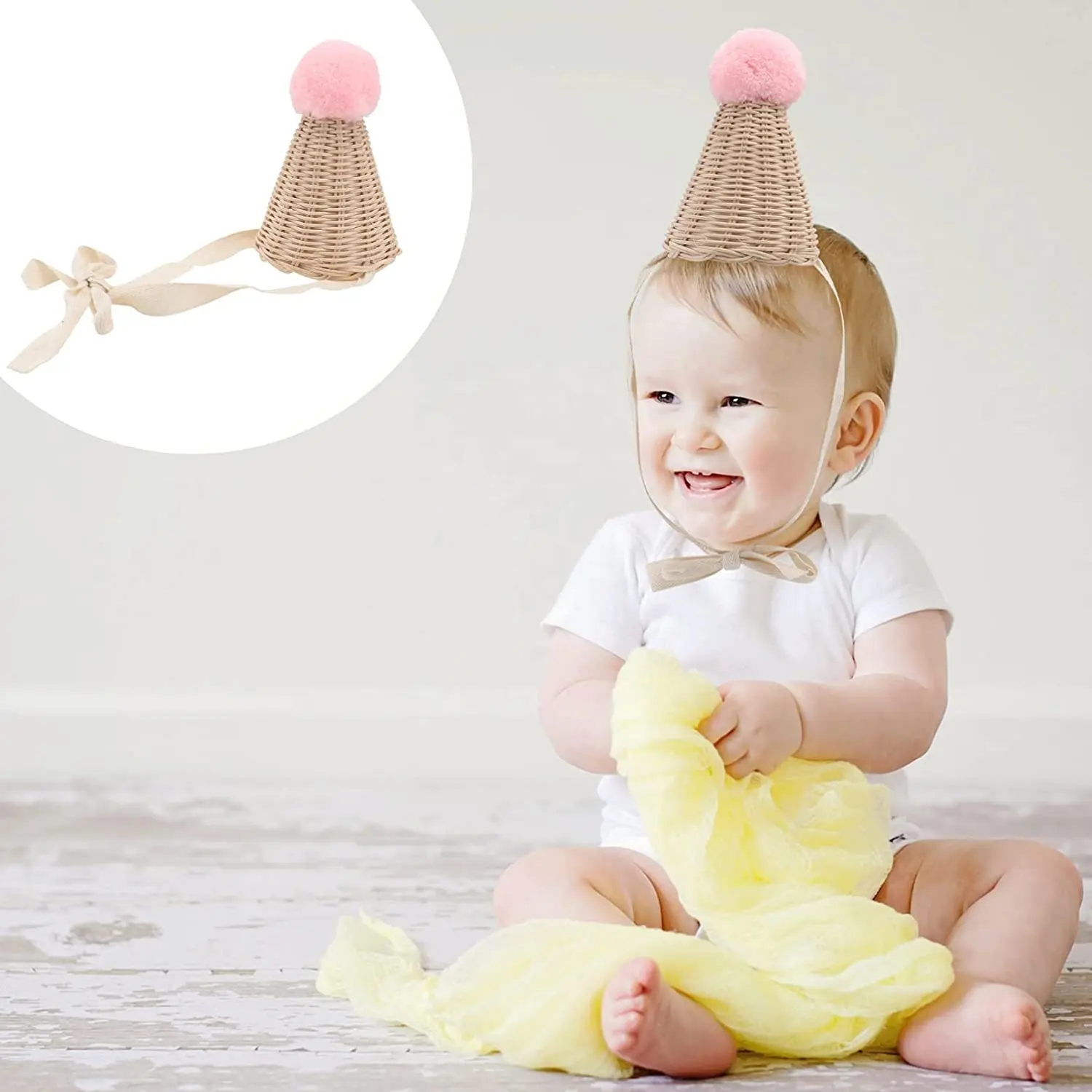 Wettbewerbs fähiger Preis Rattan Baby Hüte aus gezeichnete Qualität Spaß Geburtstags feier umwelt freundliche Kinder Kegel Hut