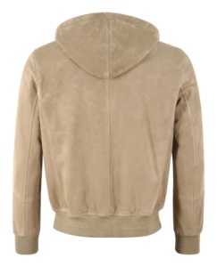Custom 100% Genuine Beige Goat <b>Suede</b> Leather <b>Men</b>’s Hooded <b>Jacket</b> Hooded Style YKK Zipper Private Label OEM/ODM Winter Casual - Product Image 4