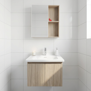 Double Basin Ceramic Vanity <strong>Sink</strong> PVC Storage Wall-Mounted Modern PVC <strong>Bathroom</strong> <strong>Cabinet</strong> with Mirror White Finish - Product Image 1