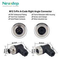 Connecteur M12 à angle droit étanche IP67, fiche d'assemblage sur site à 5 broches de type A, corps en ABS ignifuge pour capteur industriel