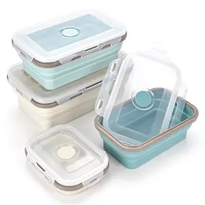 BPA 무료 실리콘 저장 상자 및 쓰레기통 접을 수있는 식품 저장 식사 준비 컨테이너 전자 레인지 안전 도시락