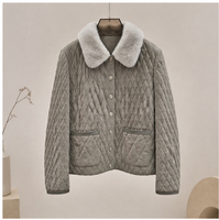 Veste courte grise pour femme en cuir de mouton, col en fourrure de vison, garnissage en mélange de laine et de poil de chameau, vêtement d'extérieur d'hiver