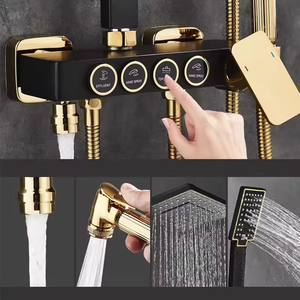 HEZEE Modern European Wall Mounted Bathroom Luxury Black Gold Smart Square Rainfall Mixer <strong>Shower</strong> System Slide <strong>Bar</strong> Ceramic <strong>Valve</strong> - Product Image 2