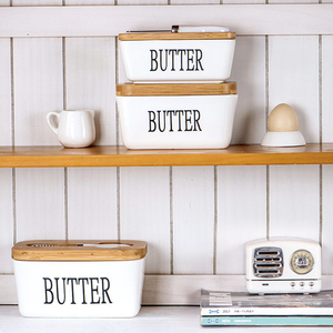 Plato <span class=keywords><strong>de</strong></span> mantequilla <span class=keywords><strong>de</strong></span> cerámica con tapa <span class=keywords><strong>de</strong></span> bambú recipiente <span class=keywords><strong>de</strong></span> queso sólido guardián plato <span class=keywords><strong>de</strong></span> mantequilla <span class=keywords><strong>de</strong></span> <span class=keywords><strong>porcelana</strong></span> <span class=keywords><strong>esmaltada</strong></span> con cuchillo para encimera - Product Image 5