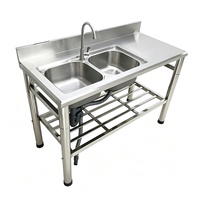 Évier de cuisine autoportant en acier inoxydable à encastrer sous plan avec armoire de lavabo à rebord haut pour hôtels, restaurants et usage commercial