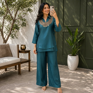 Ensemble indien pakistanais brodé, chemisier uni, pantalon, vêtements de détente pour femmes, tenue Salwar Kameez - Product Image 1