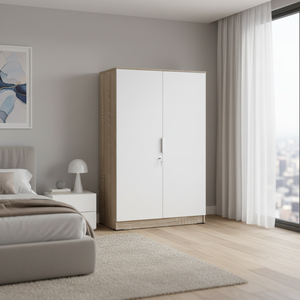 Armoire pour enfants, combinaison de couleurs sonoma et blanc, en aggloméré de haute qualité avec placage papier, rangement durable - Product Image 1