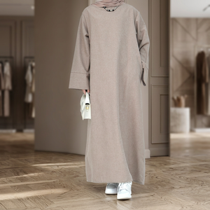Robe Abaya longue pour femme, couleur unie, manches longues, coupe classique, modeste, décontractée, pour le quotidien, respirante, autres matériaux, col - Product Image 3