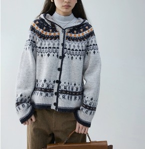 Op maat gemaakte OEM Fair Isle geometrisch gebreide dames <span class=keywords><strong>cardigan</strong></span> met capuchon, vintage knoopsluiting, wintertrui, groothandel fabrieks prijs, lage minimale bestelhoeveelheid - Product Image 6