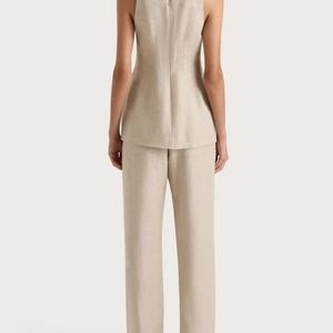 Conjunto Casual de Dos Piezas para Mujer, Chaleco y Pantalones de Lino con Cuello Redondo, Estilo Veraniego para Oficina, Ropa de Estar en Casa - Product Image 3